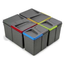 Emuca Contenitori per cassetti da cucina Recycle con coperchio anti-odore, Altezza 216mm, 2x12 lt, 2x6 lt, Grigio antracite