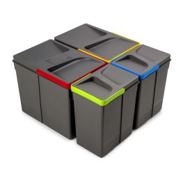 Emuca Contenitori per cassetti da cucina Recycle con coperchio anti-odore, Altezza 266, 2x15 lt, 2x7 lt, Grigio antracite