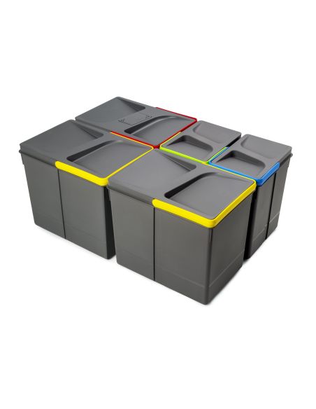 Emuca Contenitori per cassetti da cucina Recycle con coperchio anti-odore, Altezza 266, 3x15 lt, 2x7 lt, Grigio antracite