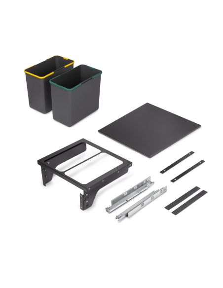 Emuca Recycle, contenitore per la raccolta differenziata da montare lateralmente sul mobile della cucina Recycle 2x24lt, Acciaio