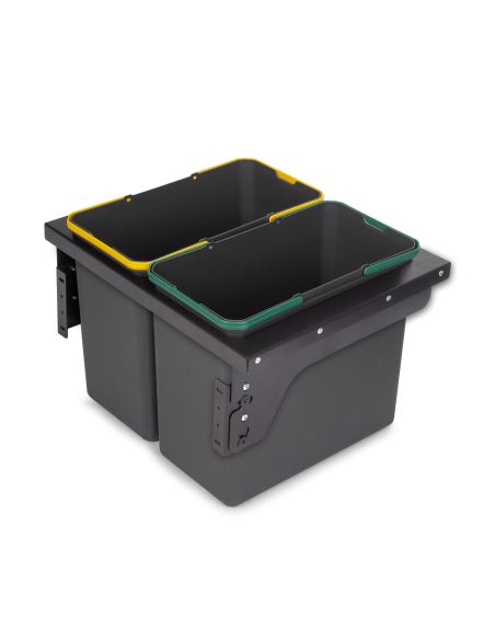 Emuca Recycle, contenitore per la raccolta differenziata da montare lateralmente sul mobile della cucina Recycle 2x24lt, Acciaio