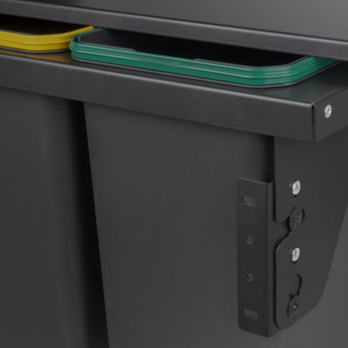 Emuca Recycle, contenitore per la raccolta differenziata da montare lateralmente sul mobile della cucina Recycle 2x24lt, Acciaio