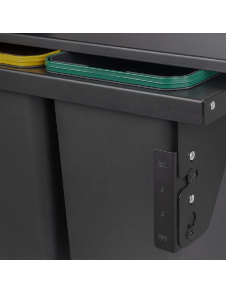 Emuca Recycle, contenitore per la raccolta differenziata da montare lateralmente sul mobile della cucina Recycle 2x24lt, Acciaio