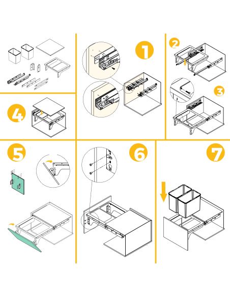 Emuca Recycle, contenitore per la raccolta differenziata da montare lateralmente sul mobile della cucina Recycle 2x24lt, Acciaio
