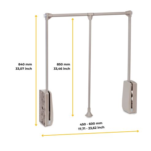 Emuca Appendiabiti per armadio Hang, larghezza regolabile 450-600 mm, Acciaio e Tecnoplastica, Verniciato grigio pietra