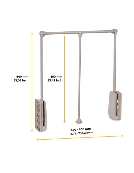 Emuca Appendiabiti per armadio Hang, larghezza regolabile 450-600 mm, Acciaio e Tecnoplastica, Verniciato grigio pietra