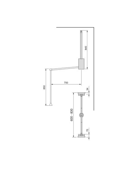 Emuca Appendiabiti per armadio Hang, larghezza regolabile 600-830 mm, Acciaio e Tecnoplastica, Verniciato grigio pietra