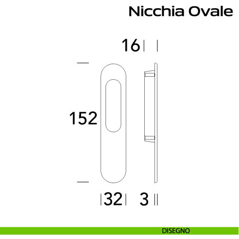 Nicchia ovale per alzante scorrevole singolo cieco Reguitti Inox - disegno