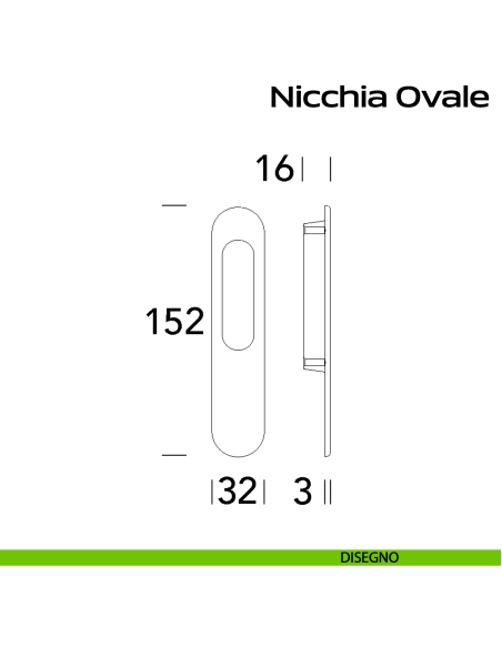 Nicchia ovale per alzante scorrevole singolo cieco Reguitti Inox - disegno