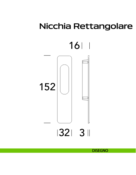 Nicchia rettangolare per alzante scorrevole singolo cieco Reguitti Inox - disegno