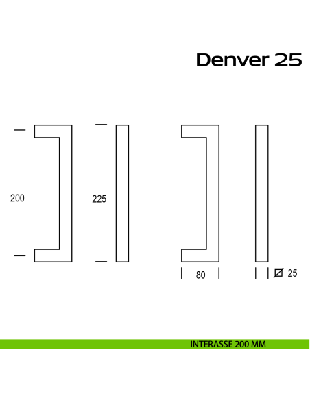 Maniglione quadrato in acciaio per porta Denver 25 Reguitti Inox interasse 200 mm