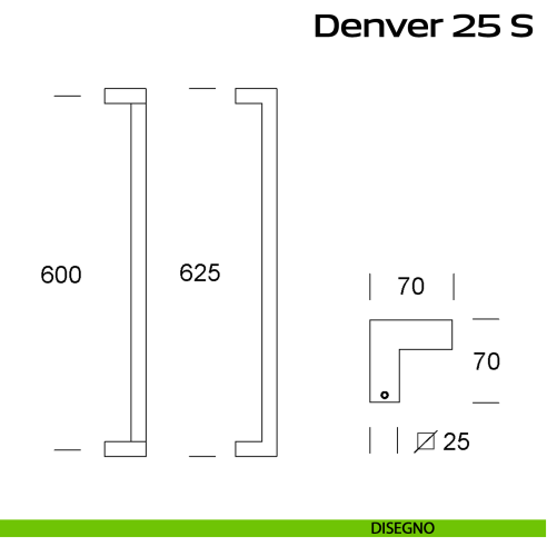 Maniglione spostato in acciaio per porta Denver 25 S Reguitti Inox disegno