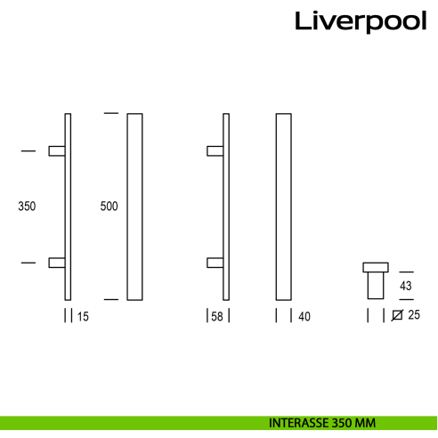 Maniglione squadrato in acciaio per porta Liverpool Reguitti Inox interasse 350 mm