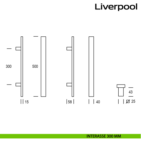 Maniglione squadrato in acciaio per porta Liverpool Reguitti Inox interasse 300 mm