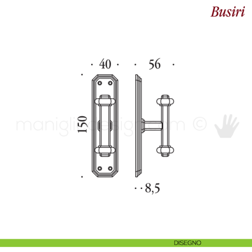 Maniglia per finestra cremonese Busiri Antologhia con placca bassa disegno