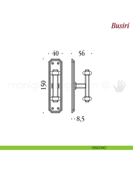 Maniglia per finestra cremonese Busiri Antologhia con placca bassa disegno