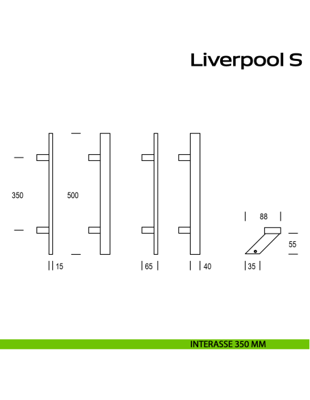 Maniglione zancato in acciaio per porta Liverpool S Reguitti Inox interasse 350 mm