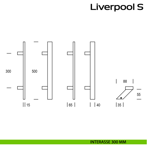 Maniglione zancato in acciaio per porta Liverpool S Reguitti Inox interasse 300 mm