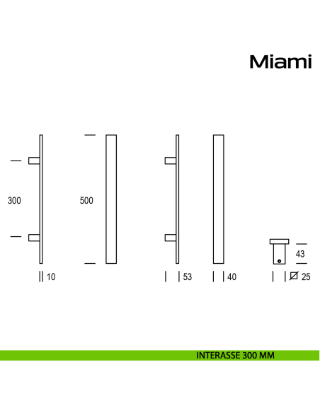 Maniglione in acciaio per porta Miami Reguitti Inox dritto interasse 300 mm