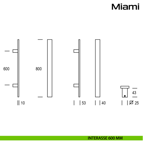 Maniglione in acciaio per porta Miami Reguitti Inox dritto interasse 600 mm