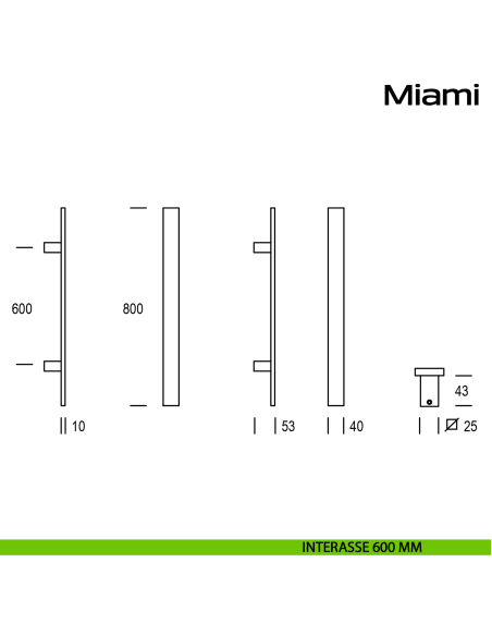 Maniglione in acciaio per porta Miami Reguitti Inox dritto interasse 600 mm