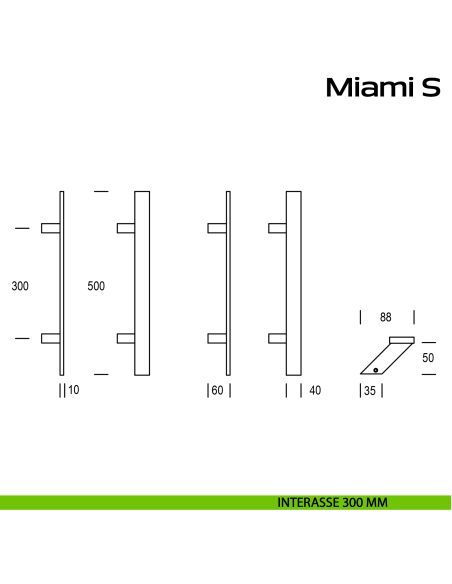 Maniglione in acciaio per porta Miami S Reguitti Inox zancato interasse 300 mm