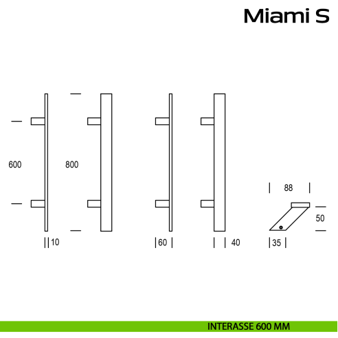 Maniglione in acciaio per porta Miami S Reguitti Inox zancato interasse 600 mm