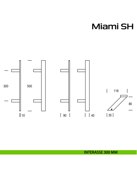Maniglione spostato acciaio per porta Miami SH Reguitti Inox interasse 300 mm