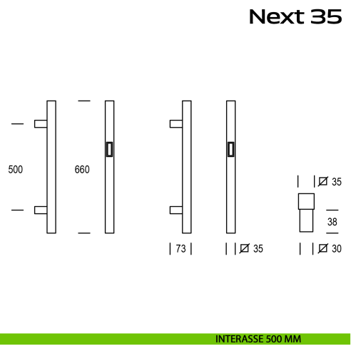Maniglione con lettore biometrico per porta Next 35 Reguitti Inox interasse 500 mm