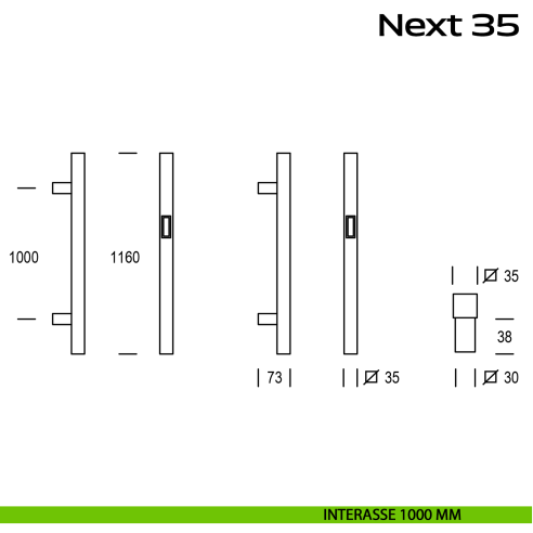 Maniglione con lettore biometrico per porta Next 35 Reguitti Inox interasse 1000 mm