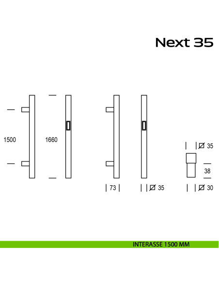 Maniglione con lettore biometrico per porta Next 35 Reguitti Inox interasse 1500 mm