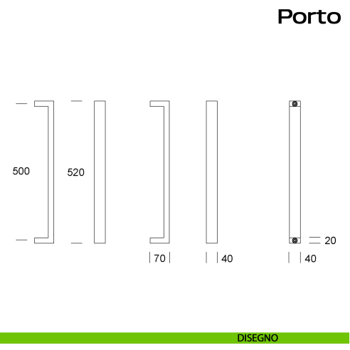 Maniglione squadrato in acciaio per porta Porto Reguitti Inox diritto disegno