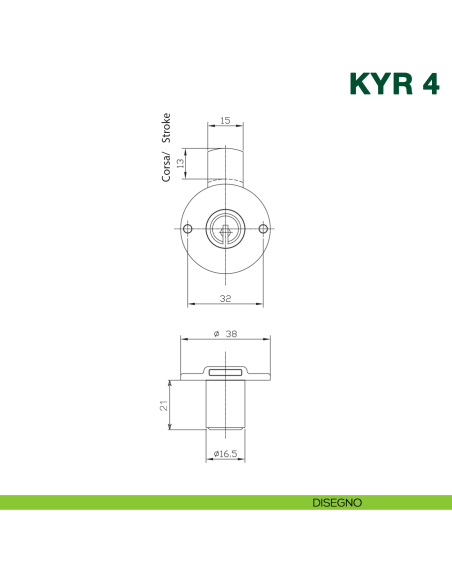 Serratura per cassetto con cilindro KYR Securital diametro 16,5 mm lunghezza 21 mm KYR 4 C16 ottonata - disegno