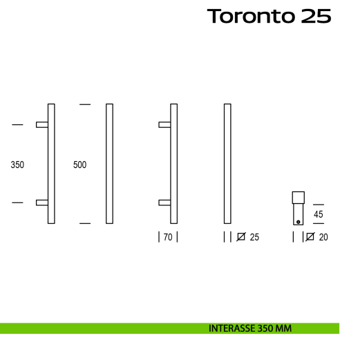 Maniglione squadrato in acciaio per porta Toronto 25 Reguitti Inox interasse 350 mm