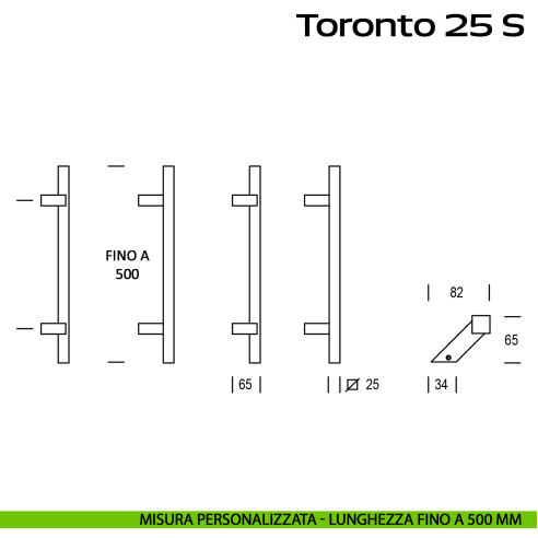 Maniglione spostato in acciaio per porta Toronto 25 S Reguitti Inox lunghezza personalizzata fino a 500 mm