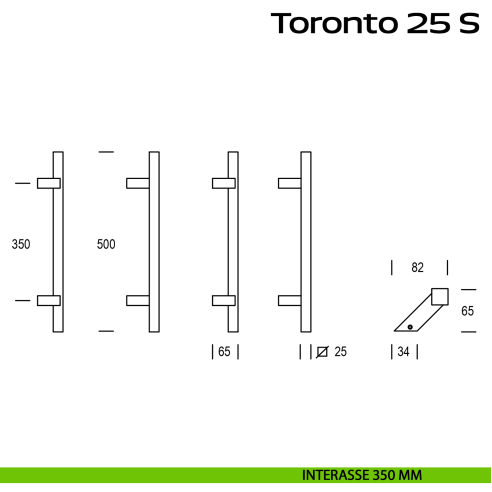 Maniglione spostato in acciaio per porta Toronto 25 S Reguitti Inox interasse 350 mm