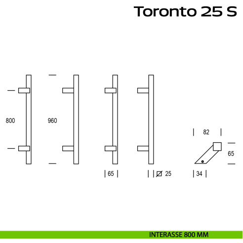 Maniglione spostato in acciaio per porta Toronto 25 S Reguitti Inox interasse 800 mm