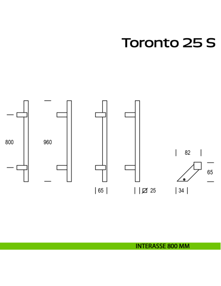Maniglione spostato in acciaio per porta Toronto 25 S Reguitti Inox interasse 800 mm