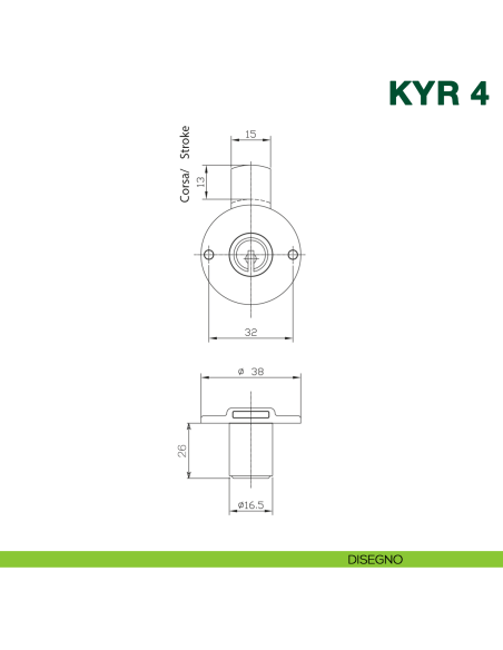 Serratura per cassetto con cilindro KYR Securital diametro 16,5 mm lunghezza 31 mm KYR 4 C16 - disegno