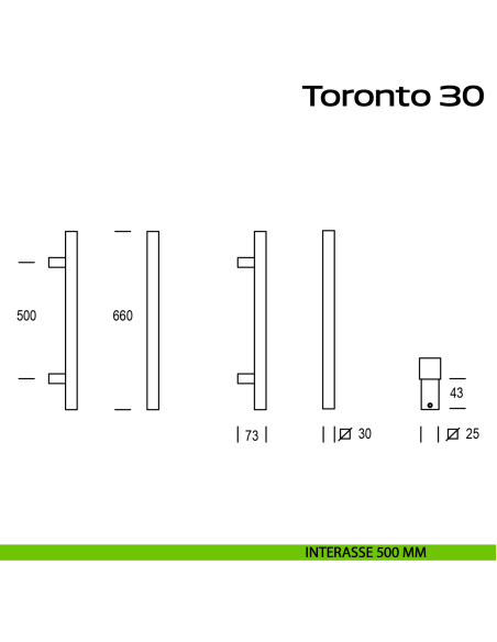 Maniglione in acciaio per porta Toronto 30 Reguitti Inox dritto interasse 500 mm