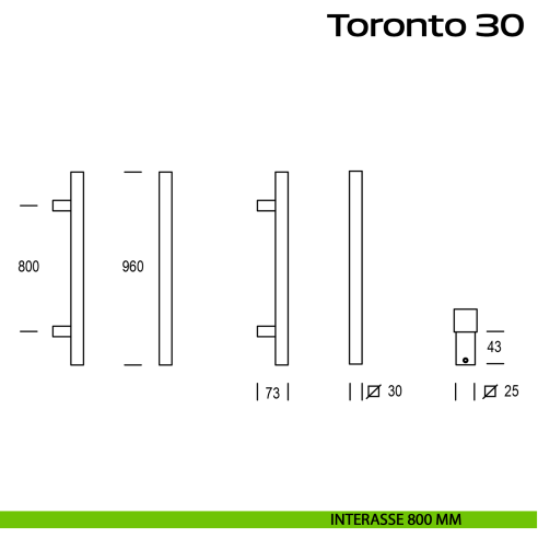 Maniglione in acciaio per porta Toronto 30 Reguitti Inox dritto interasse 800 mm