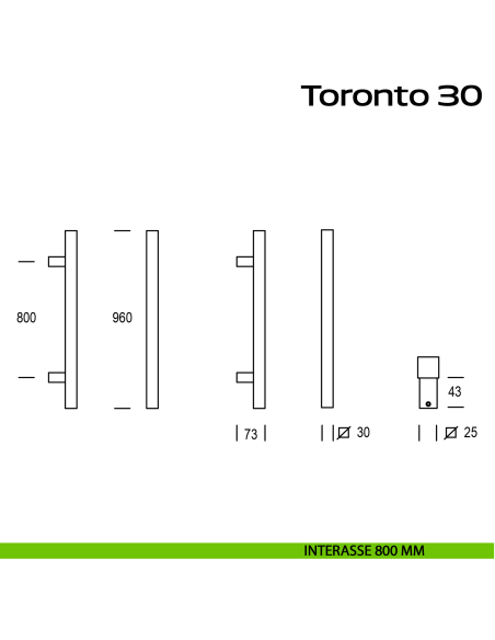 Maniglione in acciaio per porta Toronto 30 Reguitti Inox dritto interasse 800 mm