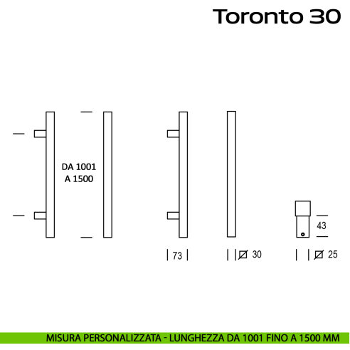 Maniglione in acciaio per porta Toronto 30 Reguitti Inox dritto lunghezza personalizzata da 1001 mm fino a 1500 mm