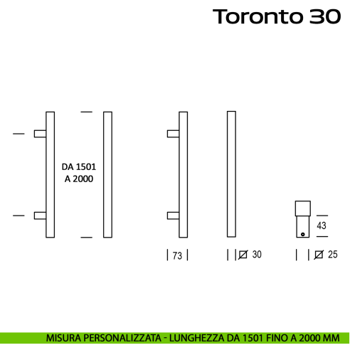 Maniglione in acciaio per porta Toronto 30 Reguitti Inox dritto lunghezza personalizzata da 1501 mm fino a 2000 mm