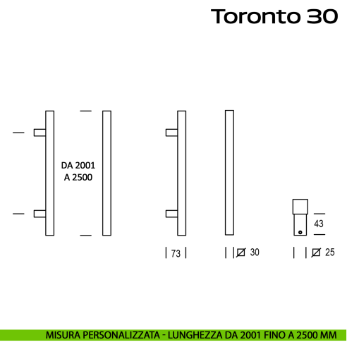 Maniglione in acciaio per porta Toronto 30 Reguitti Inox dritto lunghezza personalizzata da 2001 mm fino a 2500 mm