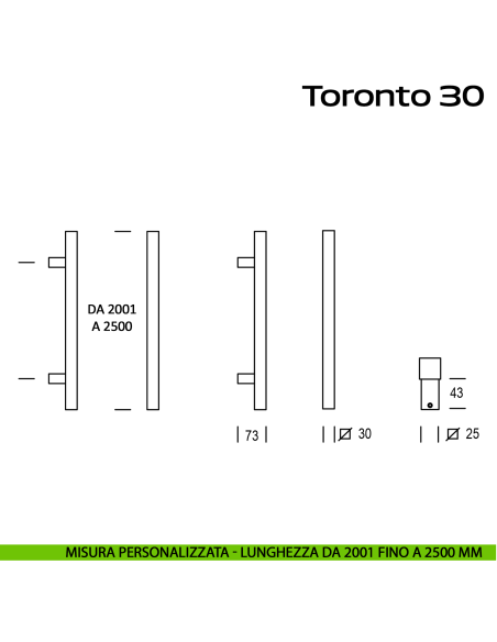 Maniglione in acciaio per porta Toronto 30 Reguitti Inox dritto lunghezza personalizzata da 2001 mm fino a 2500 mm