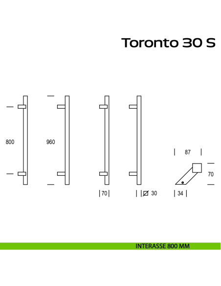 Maniglione in acciaio per porta Toronto 30 S Reguitti Inox zancato interasse 800 mm