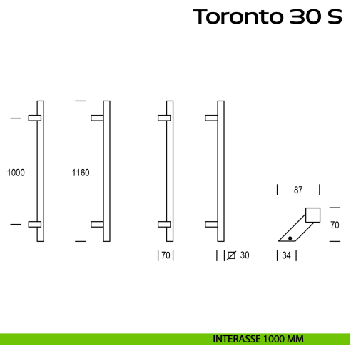 Maniglione in acciaio per porta Toronto 30 S Reguitti Inox zancato interasse 1000 mm