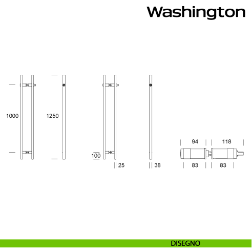 Maniglione accoppiato con cilindro e nottolino per porta Washington Reguitti Inox disegno