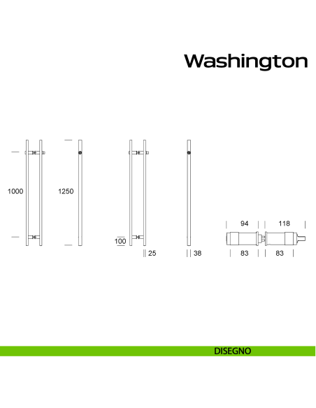 Maniglione accoppiato con cilindro e nottolino per porta Washington Reguitti Inox disegno